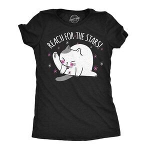 Womens Funny T Shirts Reach For The Stars Sarcastic Cat Joke Tee For Ladies